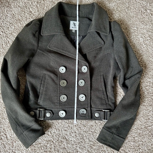 See Thru Soul Women’s Grey Cropped Pea Coat - Size Large - Picture 8 of 11